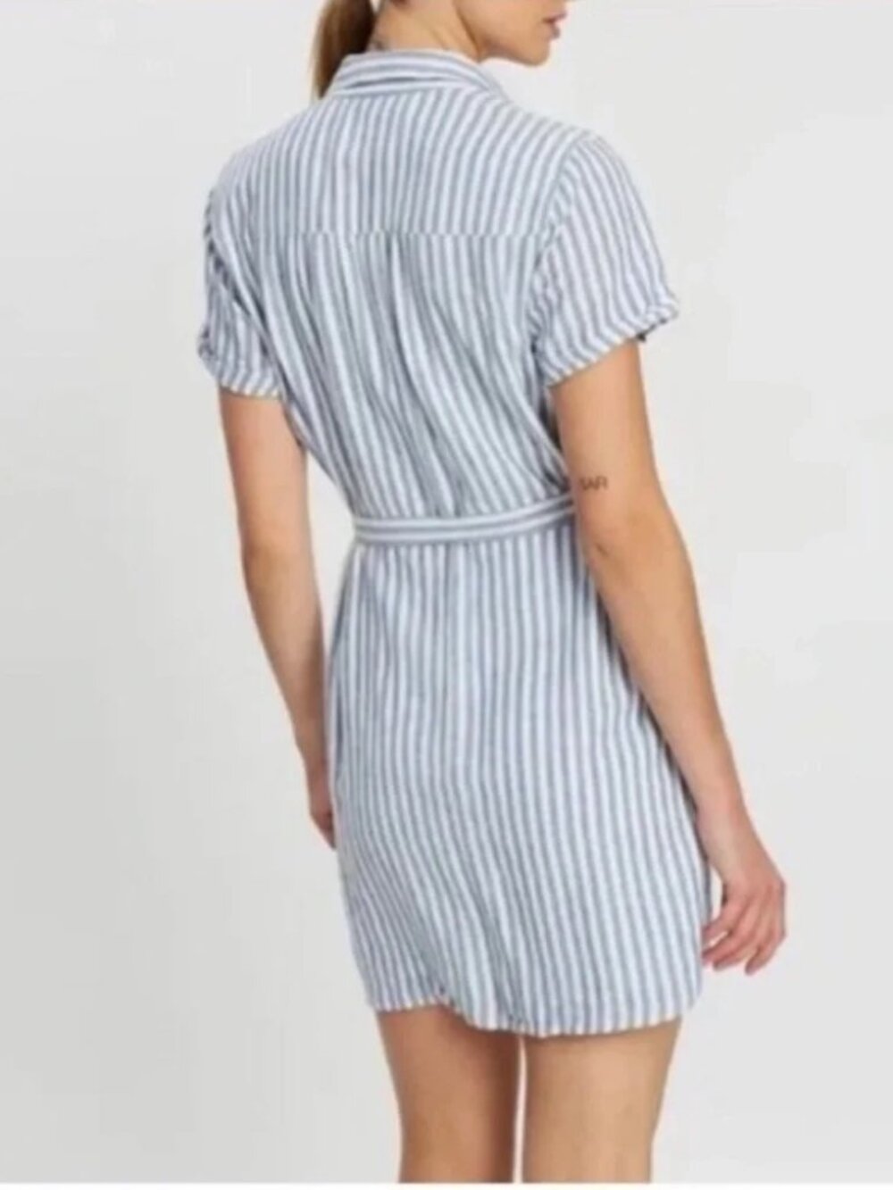 Abercrombie & Fitch Blue and White Striped Mini Shirt Dress - Picture 11 of 12